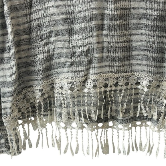 Poof Women's M Gray Striped Hooded Sweater with Fringe Trim - Picture 4 of 8
